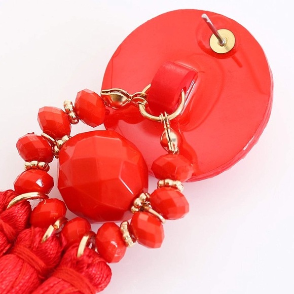 ✨✨RED VINTAGE LOOK  BETTY TASSLE STATEMENT EARRING - Picture 5 of 6
